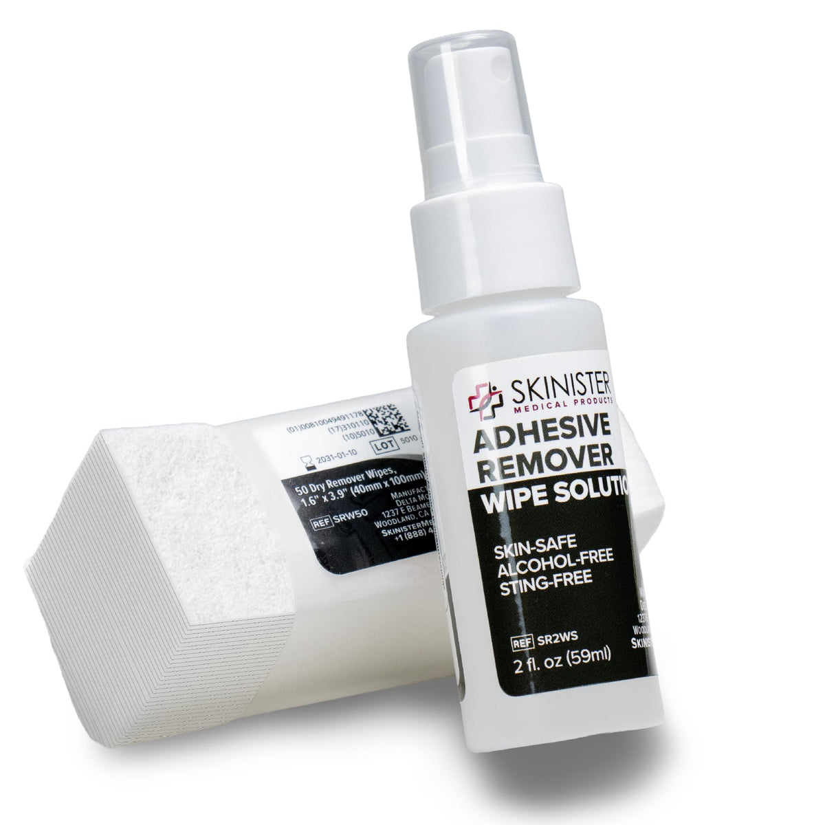 Adhesive Remover Wipes 50 Dry Wipes + 2oz Spray Solution Z226