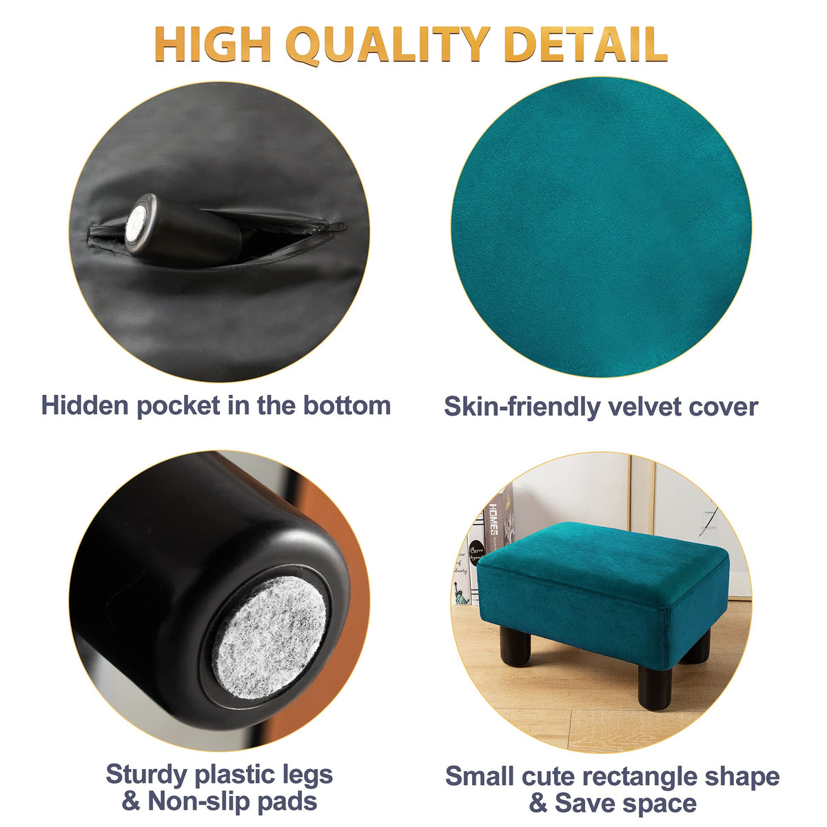 Small Teal Velvet Rectangle Foot Stool Ottoman F666