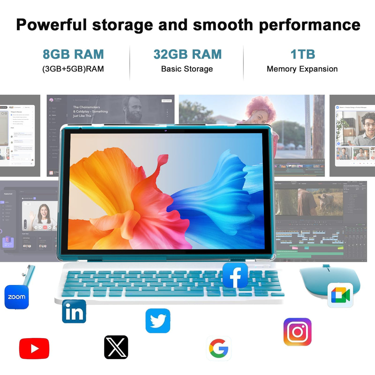 10 inch Android Tablet with Keyboard Stylus 8GB RAM 32GB ROM S378
