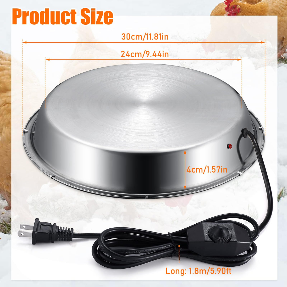 12 Inch 5 Gallons Poultry Waterer Heated Base with Thermostat J382290