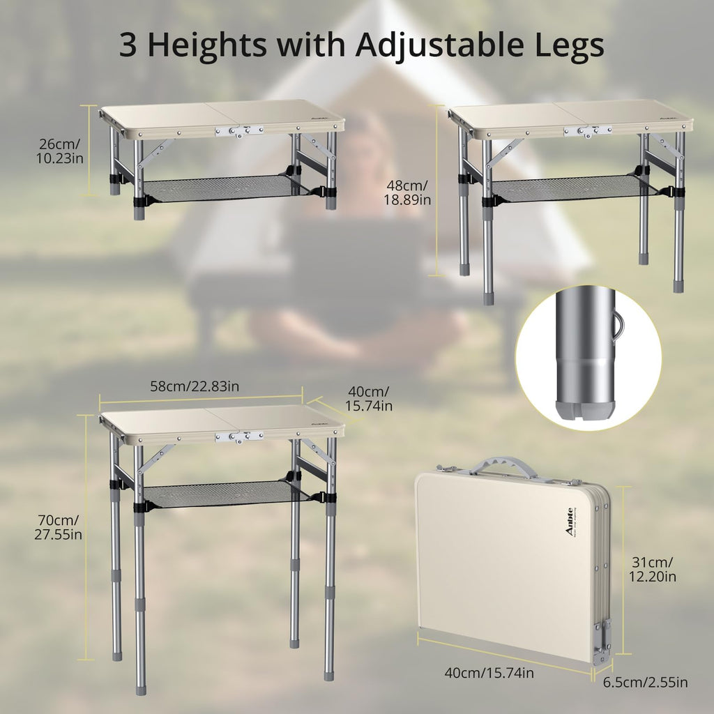 2 ft Small Folding Table, 3 Adjustable Height L729371
