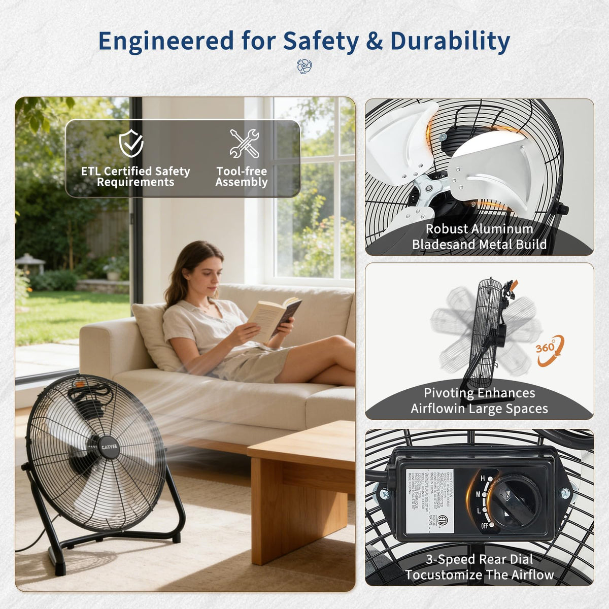 20 Inch 3 Speed High Velocity Floor Fan U50787