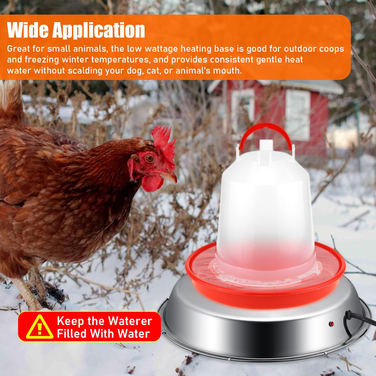 12 Inch 5 Gallons Poultry Waterer Heated Base with Thermostat J382290