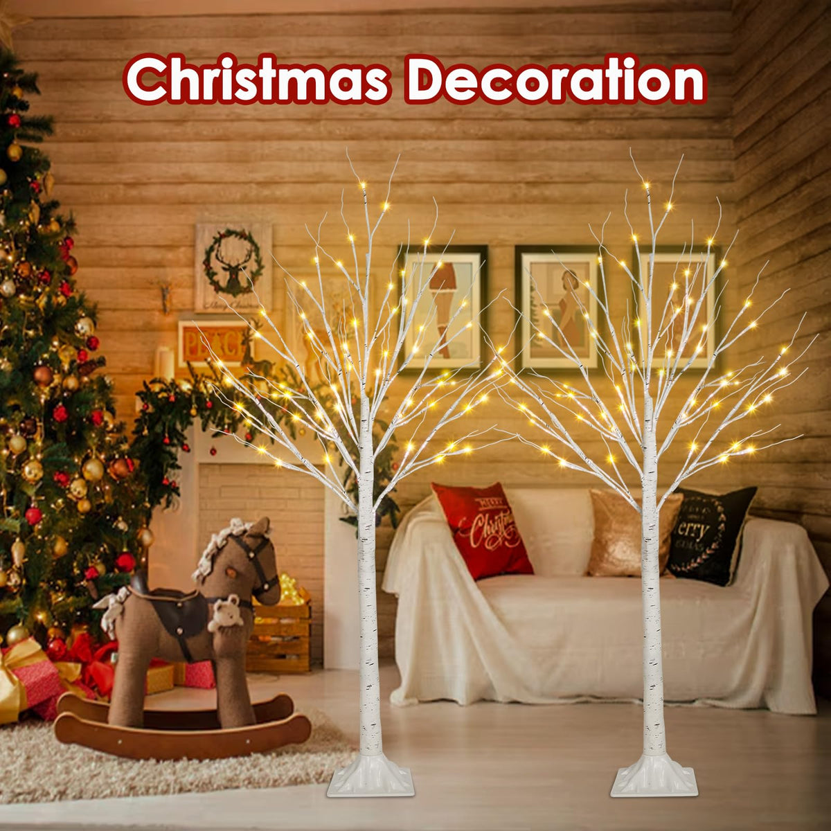 2-Pack 4FT Lighted Birch Tree D5818