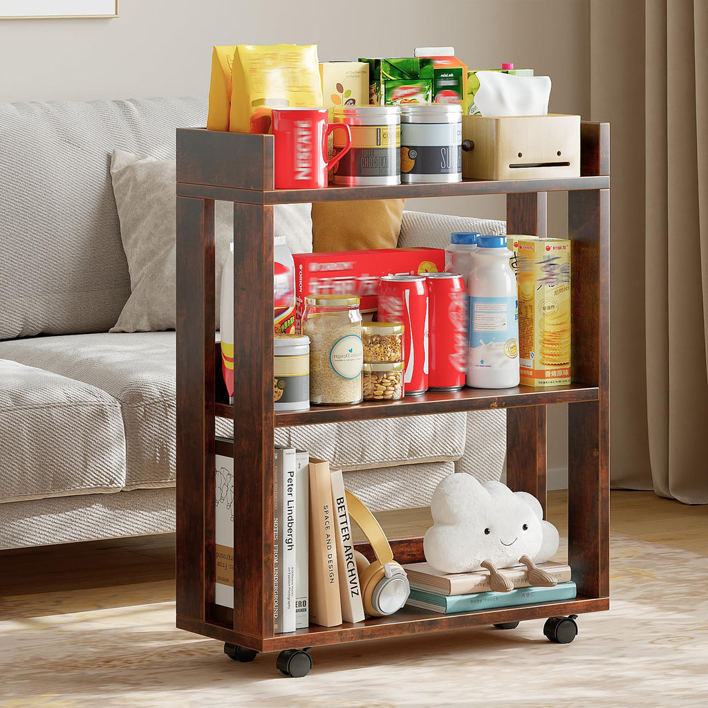 3-Tier Small Bookshelf with Wheels W718803