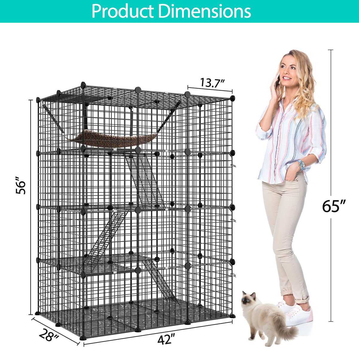 4-Tier Cat Cage Indoor Enclosure Metal Playpen with Hammock B97143