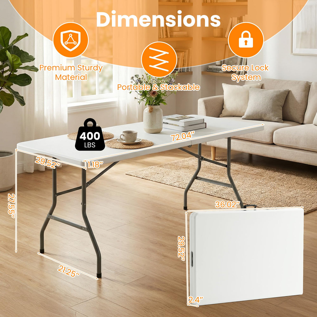 6FT White Portable Plastic Folding Table Q501
