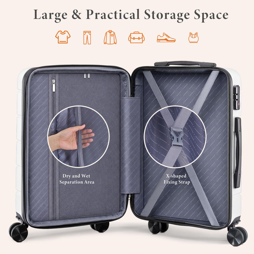 20 Inch White Hard Shell Carry on Luggage H240