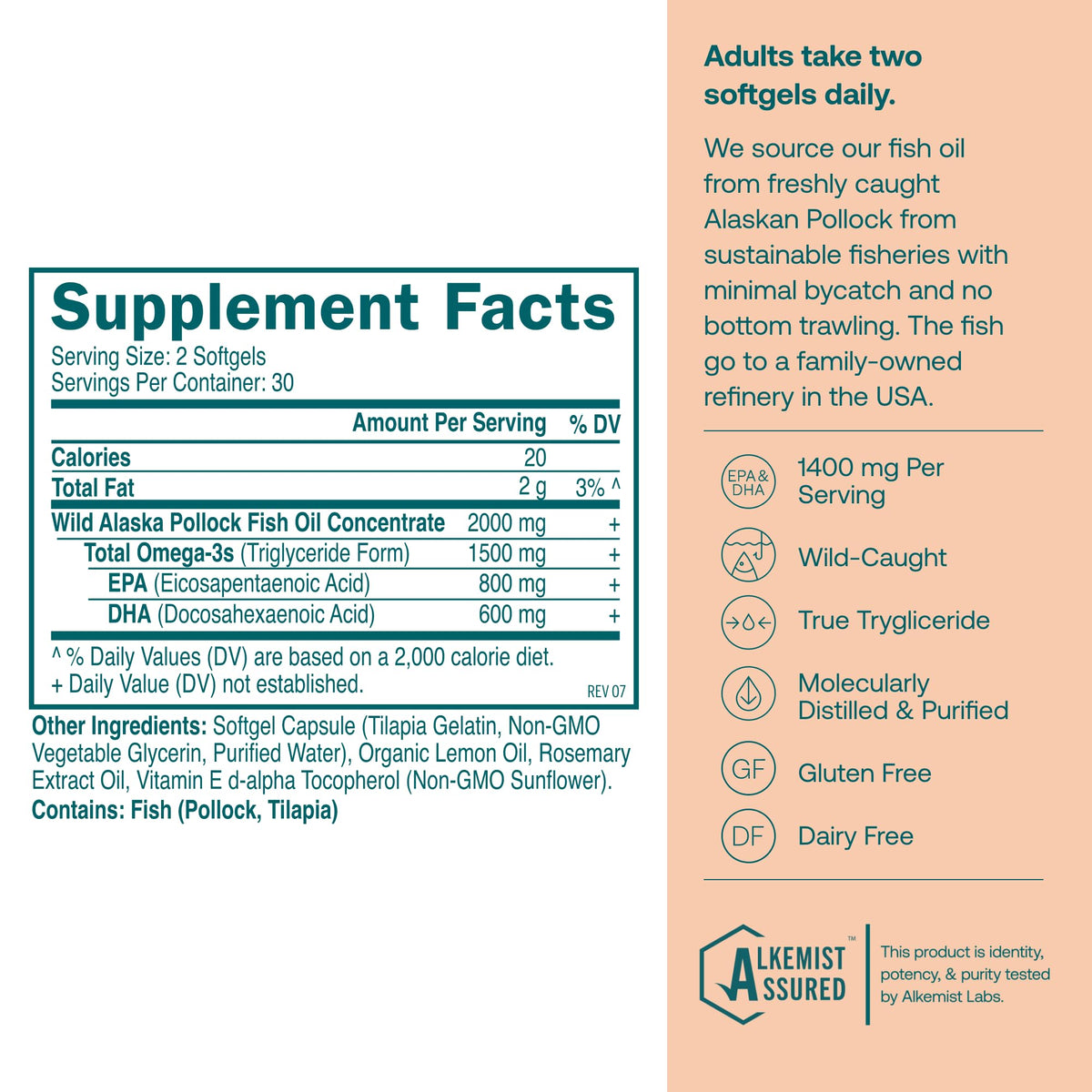 Omega-3 Fish Oil 60 Softgels 1400 mg EPA DHA K894434