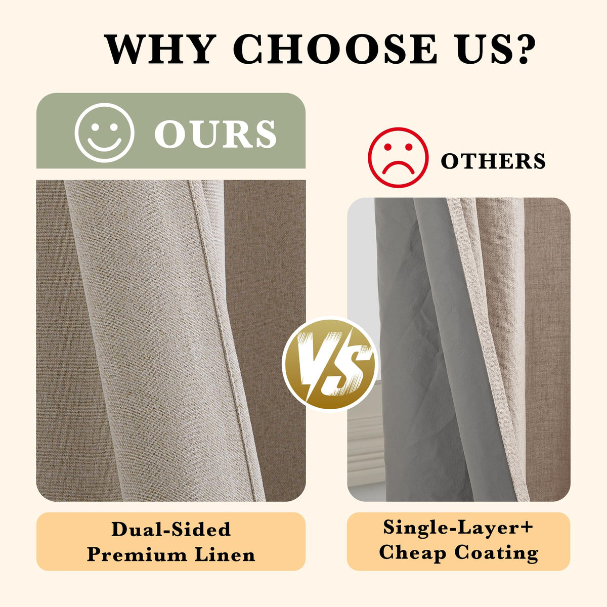 100% Blackout Linen Sliding Glass Door Curtains Y32321