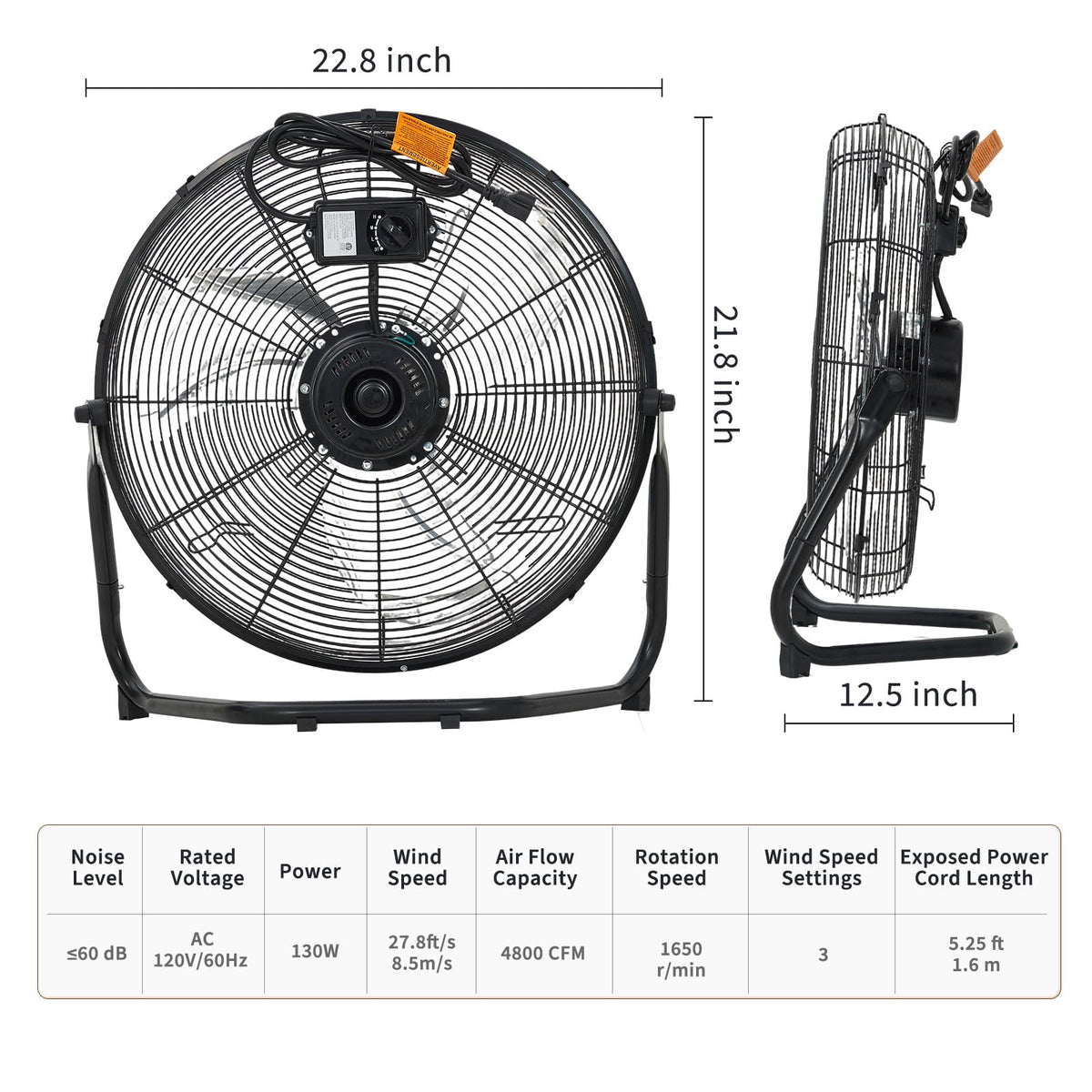 20 Inch 3 Speed High Velocity Floor Fan U50787