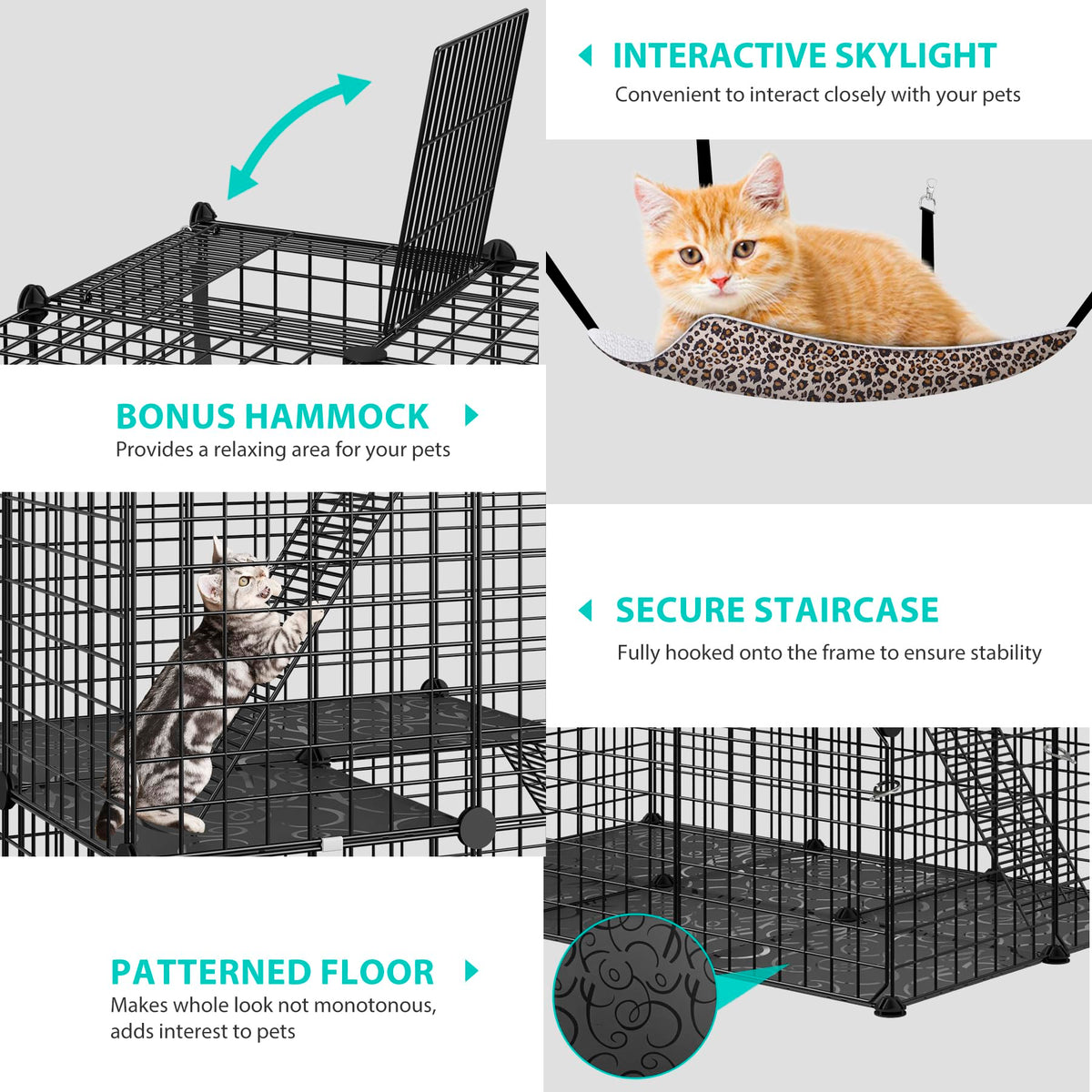 4-Tier Cat Cage Indoor Enclosure Metal Playpen with Hammock B97143