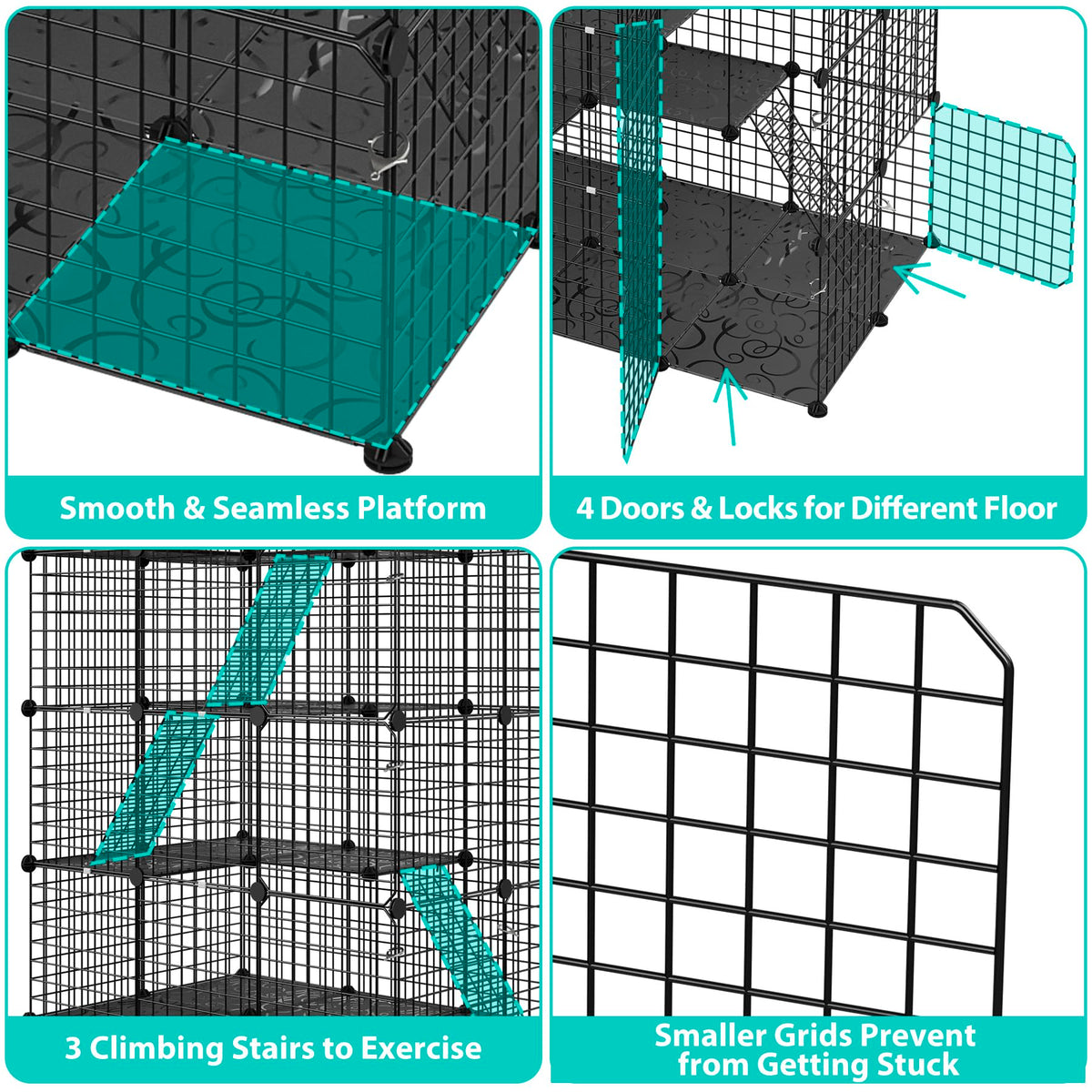 4-Tier Cat Cage Indoor Enclosure Metal Playpen with Hammock B97143