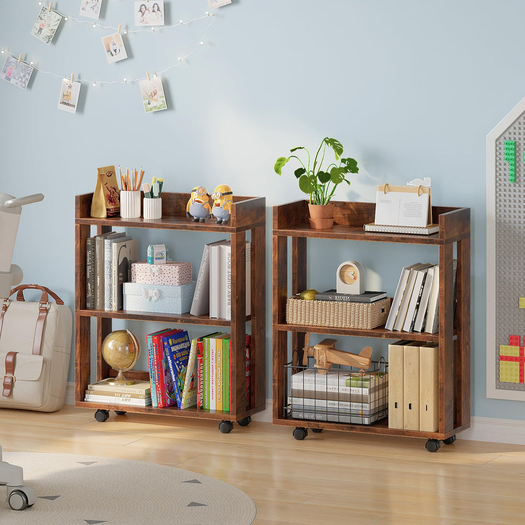 3-Tier Small Bookshelf with Wheels W718803