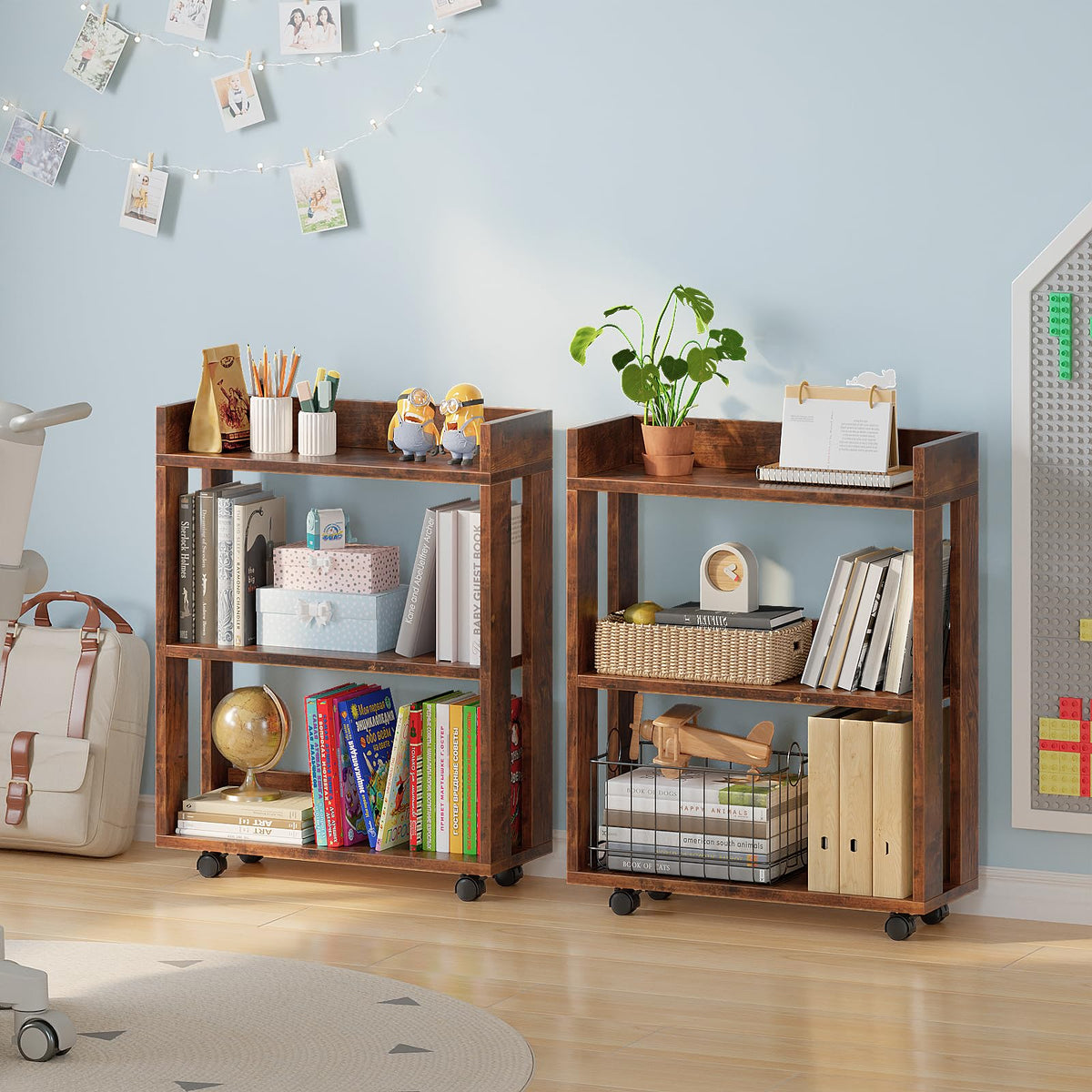 3-Tier Small Bookshelf with Wheels W718803