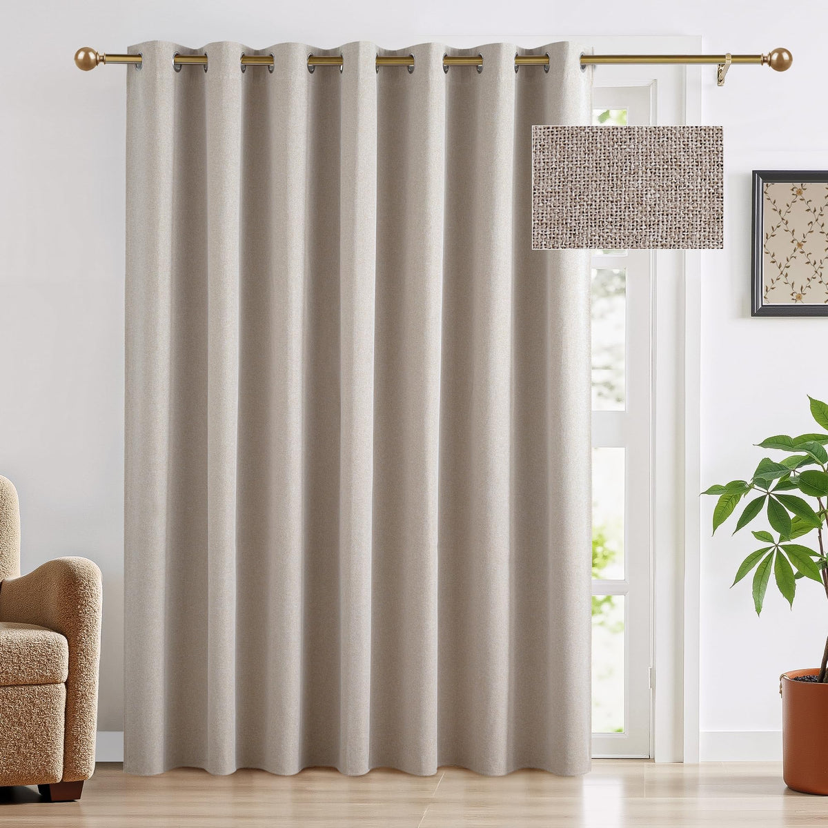 100% Blackout Linen Sliding Glass Door Curtains Y32321