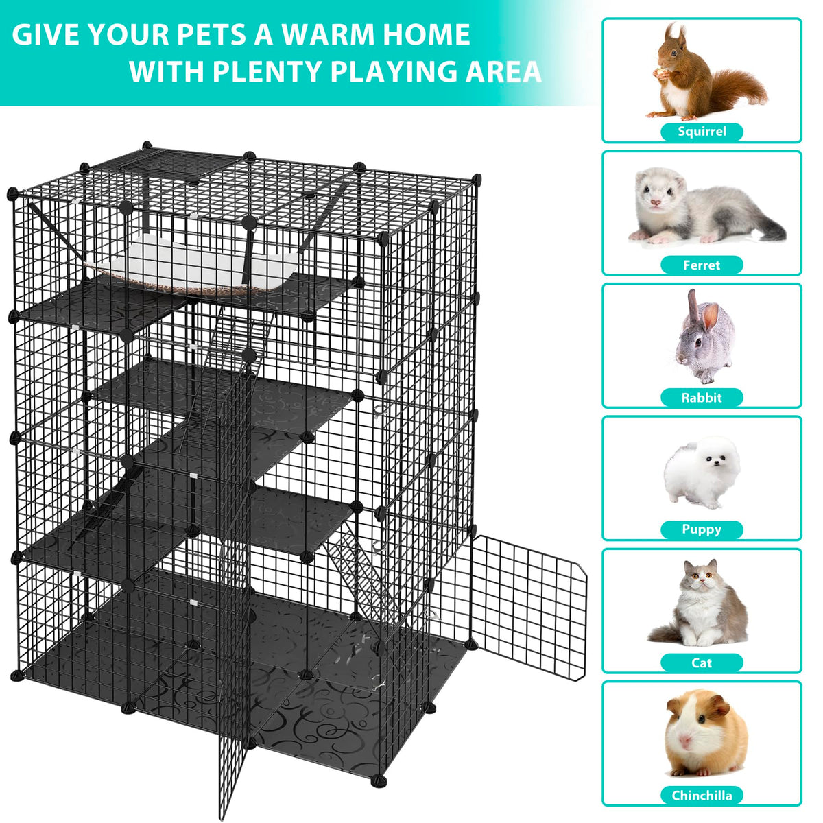 4-Tier Cat Cage Indoor Enclosure Metal Playpen with Hammock B97143