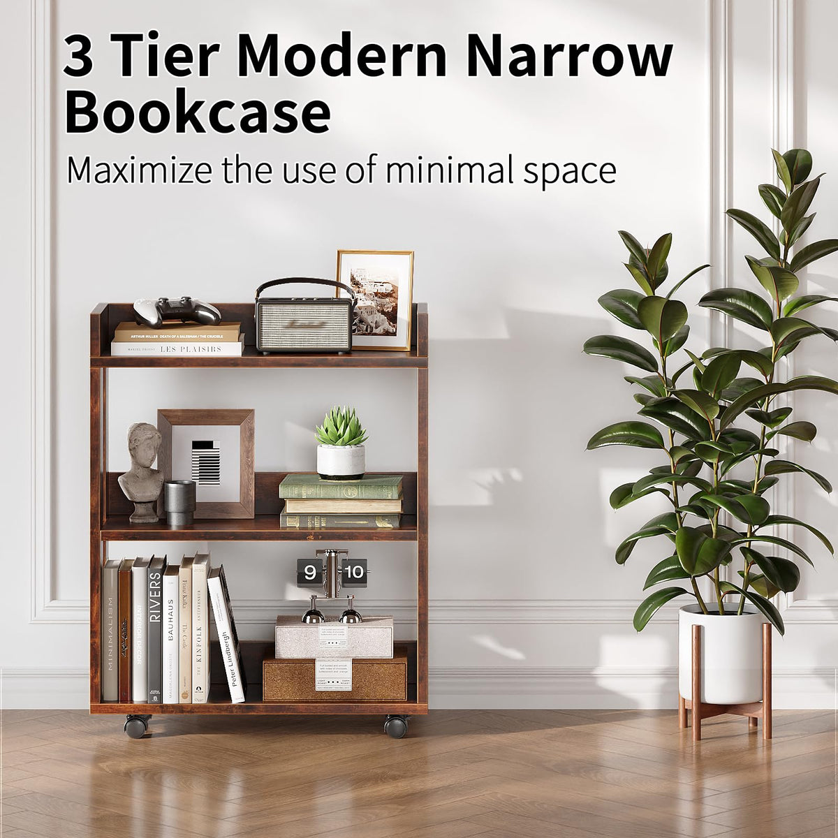 3-Tier Small Bookshelf with Wheels W718803