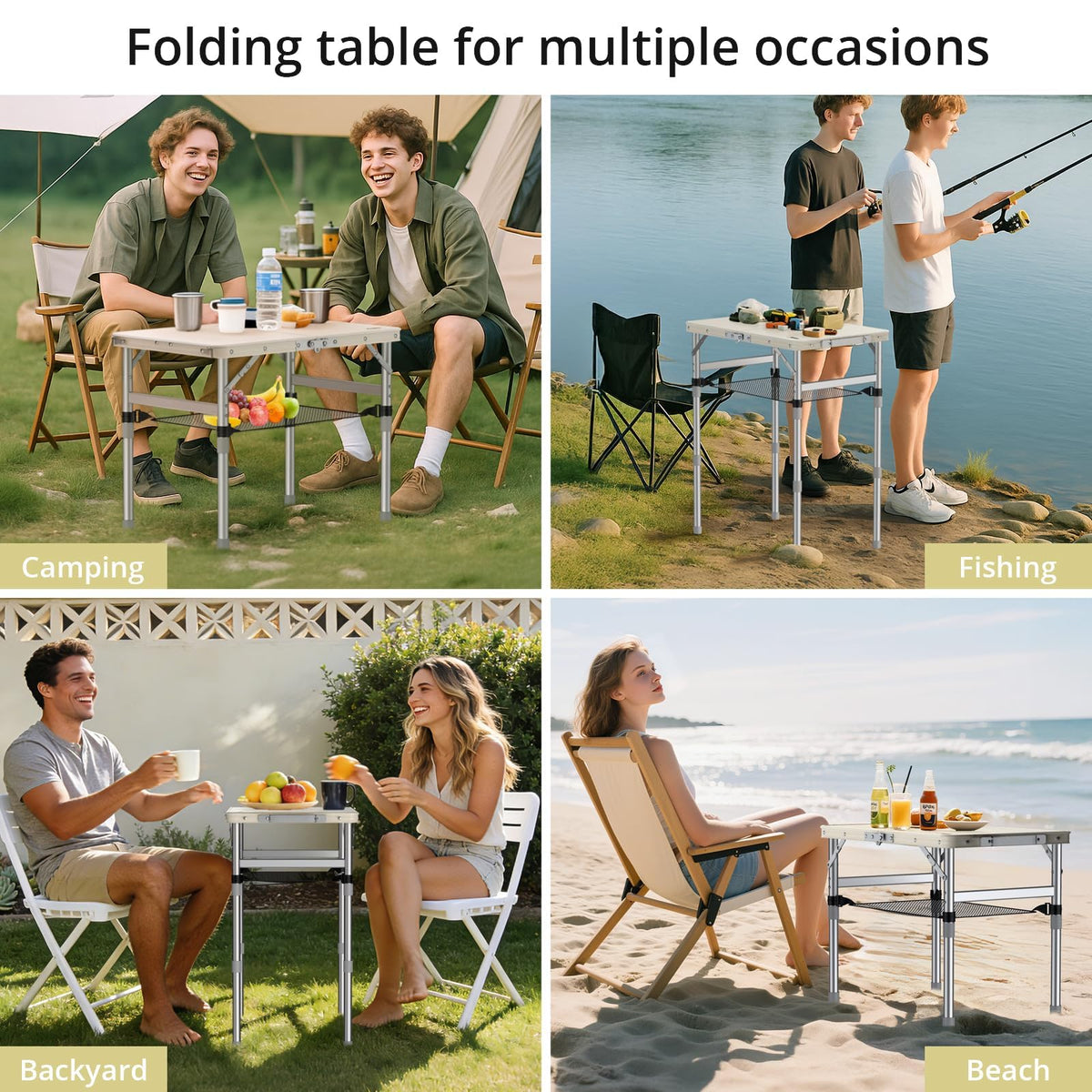 2 ft Small Folding Table, 3 Adjustable Height L729371