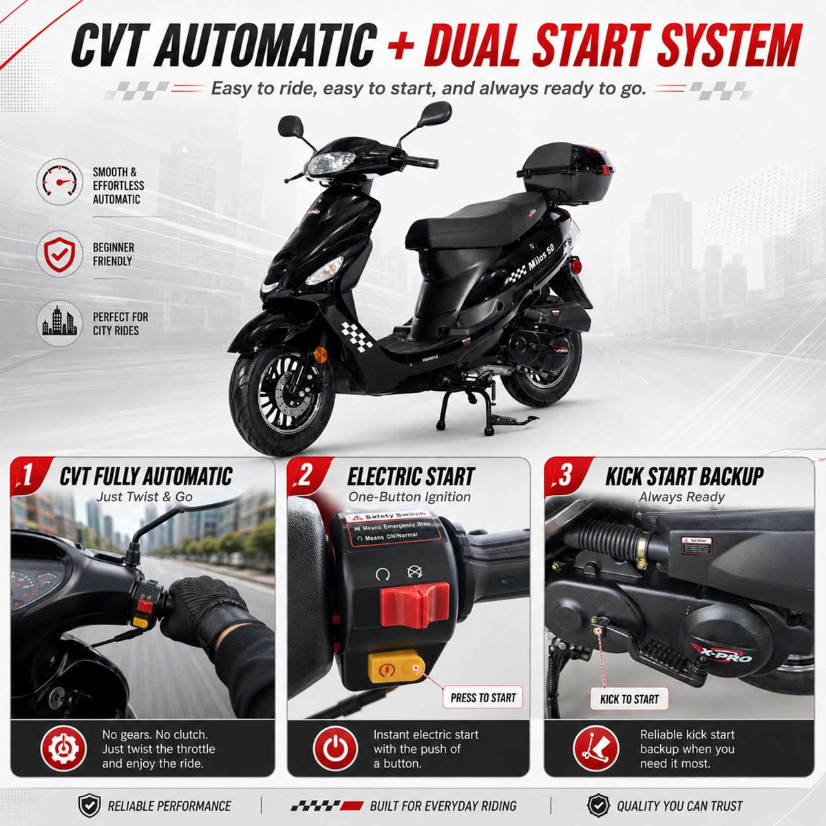 50cc Gas Moped Motorcycle with 10" Aluminum Wheels D150