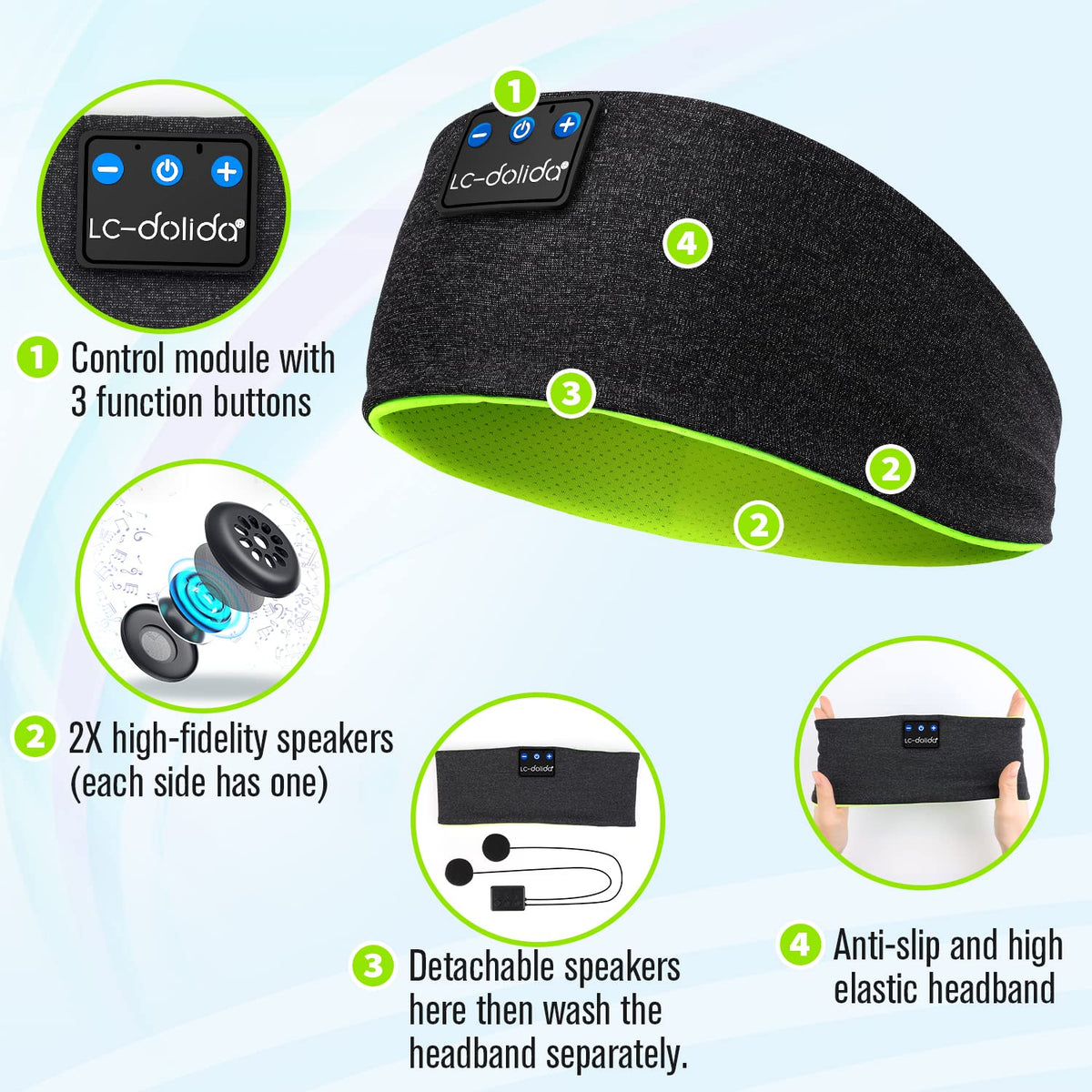 Wireless Bluetooth Headband Headphones Sleep Mask F414