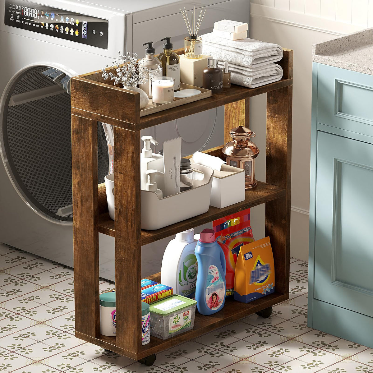 3-Tier Small Bookshelf with Wheels W718803