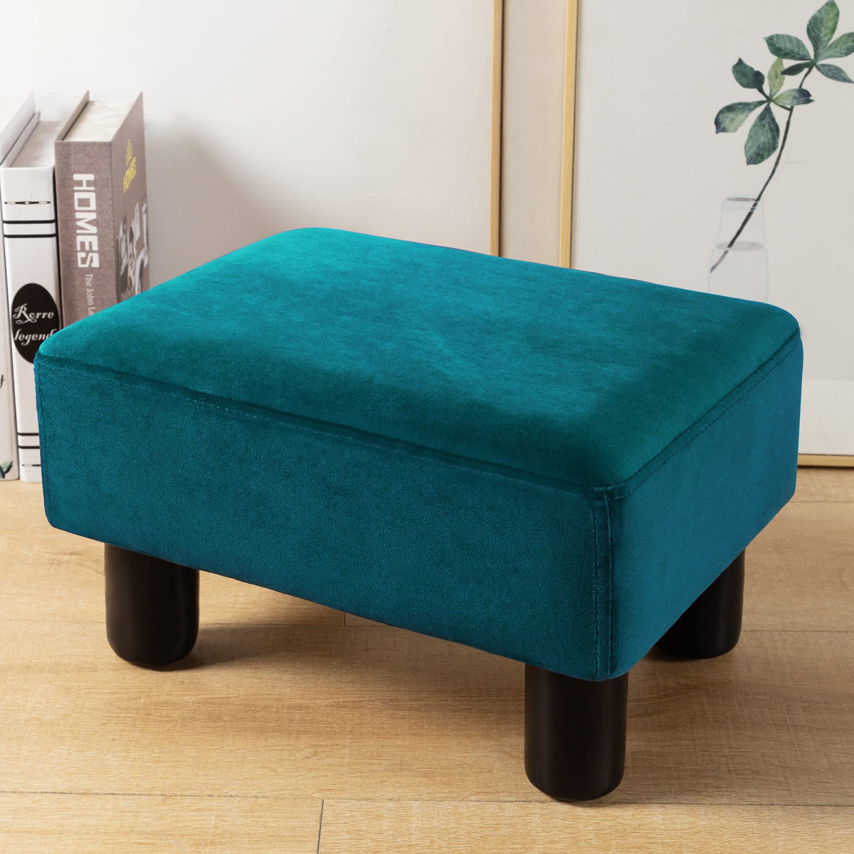 Small Teal Velvet Rectangle Foot Stool Ottoman F666