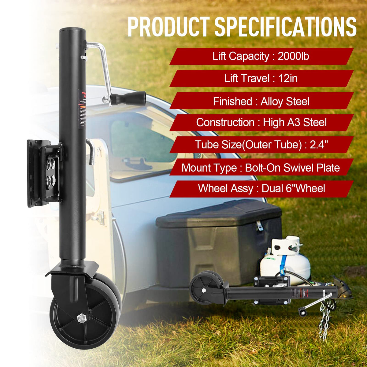 2000 lbs Dual Wheel Trailer Jack with 6" Caster Wheels E105